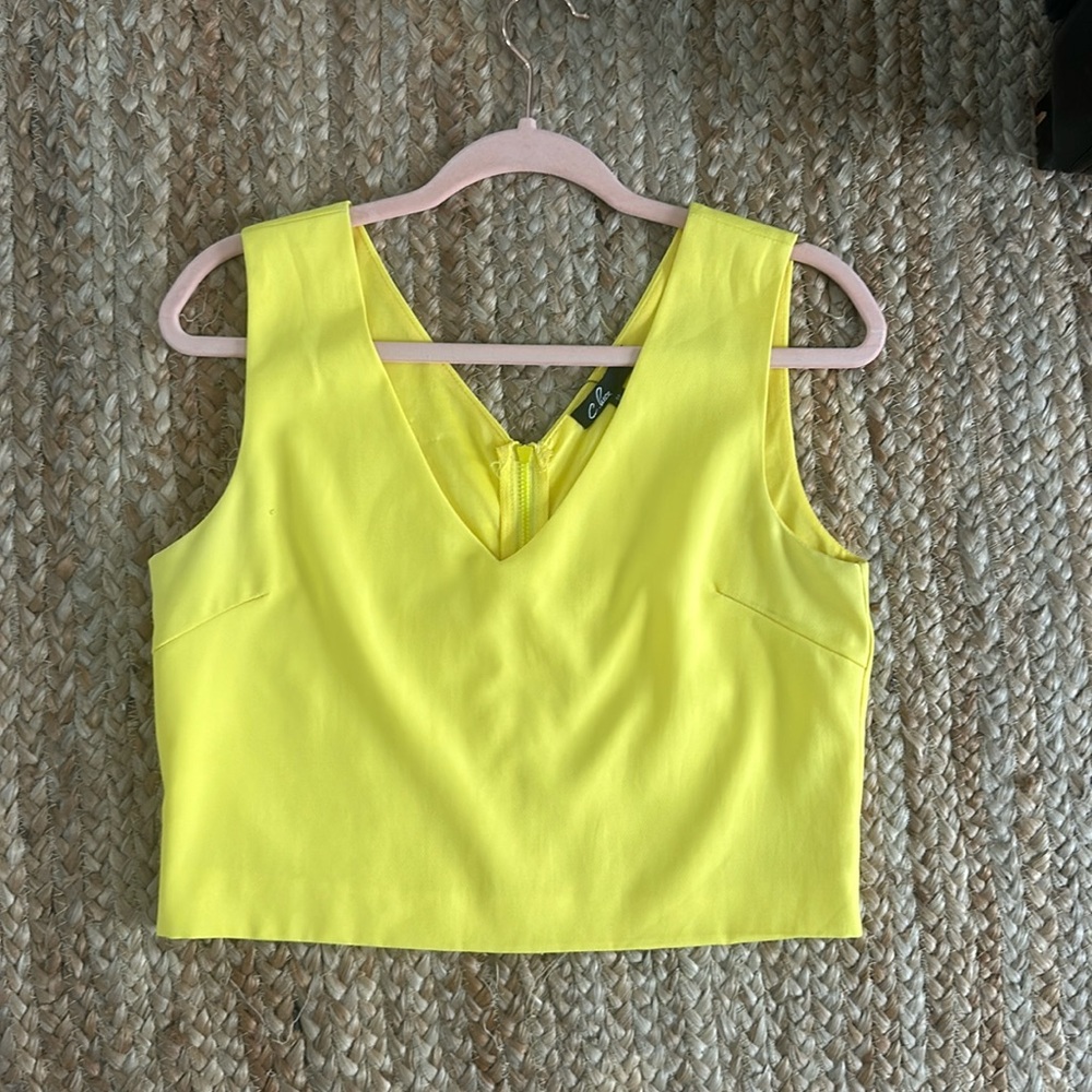 Yellow v neck crop with zip-up back